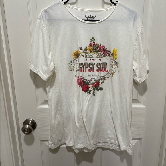 JUNK GYPSY White Floral Graphic Tee - Picture 1 of 5